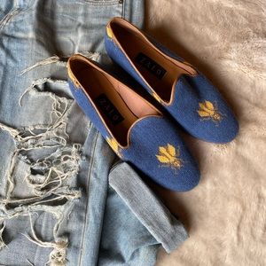 Zalo Needlepoint Authentic Leather Sole Flats